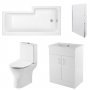 Nuie Freya Complete Furniture Suite with 600mm Vanity Unit and L-Shaped Shower Bath 1700mm LH