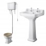 Nuie Richmond Traditional Bathroom Suite High Level Toilet 595mm Basin - 2 Tap Hole