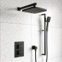 Prestige Nero Square Option 4 Thermostatic Concealed Shower Valve with Adjustable Slide Rail Kit and Fixed Head - Matt Black