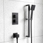 Prestige Nero Square Option 3 Thermostatic Concealed Shower Valve with Adjustable Slide Rail Kit - Matt Black