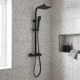 Prestige Nero Thermostatic Square Bar Shower Valve with Shower Kit and Fixed Head - Black