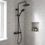 Prestige Nero Thermostatic Round Bar Shower Valve with Shower Kit and Fixed Head - Black