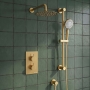 Prestige Ottone Thermostatic Concealed Shower Mixer with Adjustable Slide Rail Kit + Fixed Shower Head - Brushed Brass