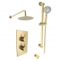 Prestige Ottone Thermostatic Concealed Shower Mixer with Adjustable Slide Rail Kit + Fixed Shower Head - Brushed Brass