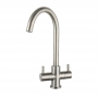 Prima Staten Swan Neck Dual Lever Kitchen Sink Mixer Tap - Brushed Steel