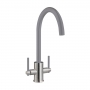 Prima Coloured Swan Neck Dual Lever Kitchen Sink Mixer Tap - Grey/Brushed Steel