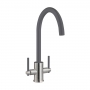Prima Coloured Swan Neck Dual Lever Kitchen Sink Mixer Tap - Gun Metal/Brushed Steel