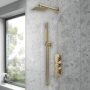 Delphi Edge Brushed Brass Triple Concealed Shower Set with Fixed Head and Handset