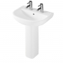 RAK Compact Basin and Full Pedestal 550mm Wide - 2 Tap Hole