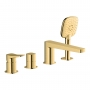 RAK Petit Square 4-Hole Bath Shower Mixer Tap Pillar Mounted - Brushed Gold
