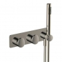 RAK Round Horizontal Thermostatic Concealed Dual Outlet Shower Valve with Handset - Brushed Nickel