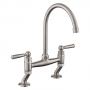 Rangemaster Aquaclassic Belfast Traditional Bridge Dual Lever Kitchen Sink Mixer Tap - Brushed