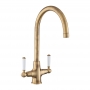 Rangemaster Aquaclassic Dual Lever Kitchen Sink Mixer Tap - Antique Brass/White