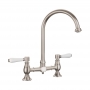 Rangemaster Belfast Traditional Bridge Dual Lever Kitchen Sink Mixer Tap - Brushed