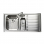 Rangemaster Manhattan 1.5 Bowl Inset Kitchen Sink with RH Drainer & Waste Kit 1010mm L x 515mm W - Stainless Steel