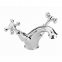 Sagittarius Kensington Monobloc Basin Mixer Tap Crosshead Handle with Sprung Waste - Chrome/White