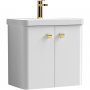 Curva Deluxe Wall Hung Vanity Unit with Brass Handles - 600mm Wide - Gloss White