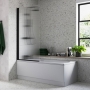 Signature Fluted Single Matt Black Square Hinged Bath Screen 1500mm High x 800mm Wide - 5mm Glass