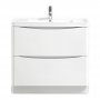Delphi Kiev Floor Standing 2-Drawer Vanity Unit with Basin 900mm Wide - White Gloss