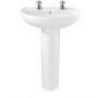 Twyford Alcona Basin & Full Pedestal 500mm Wide 2 Tap Hole