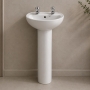 Twyford Alcona Handrinse Basin & Full Pedestal 400mm Wide 2 Tap Hole