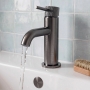 Verona Rivenza Fluted Gunmetal Mini Basin Mixer Tap (inc Waste)