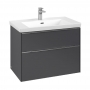 Villeroy & Boch Subway 3.0 Wall Hung 2-Drawer Vanity Unit with Basin 800mm Wide - Graphite with Glossy Aluminium Handle