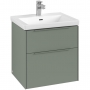 Villeroy & Boch Subway 3.0 Wall Hung 2-Drawer Vanity Unit with Basin 600mm Wide - Soft Green with Monochrome Handle
