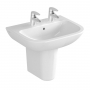 Vitra S20 Wash Basin and Large Semi Pedestal 550mm Wide 2 Tap Hole