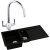Abode Xcite 1.5 Bowl Granite Kitchen Sink with Astral Sink Tap 1000mm L x 500mm W - Black Metallic