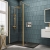 Delphi Accents Brushed Brass 8mm Wet Room Shower Screen & Hinged Return (inc Slate Grey Tray)