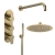 Delphi Loop Brushed Brass Triple Concealed Shower Set with Fixed Head and Handset | Thumbnail Image