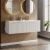 Hudson Reed Fluted Wall Hung 2-Drawer Vanity Unit with Double Polymarble Basin 1200mm Wide - Satin White | Thumbnail Image