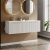 Hudson Reed Fluted Wall Hung 2-Drawer Vanity Unit with Double Ceramic Basin 1200mm Wide - Satin White | Thumbnail Image