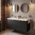 Hudson Reed Fusion Wall Hung 4-Door Vanity Unit with Double Ceramic Basin 1200mm Wide - Charcoal Black Woodgrain | Thumbnail Image