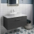 Hudson Reed Juno Wall Hung 1-Drawer Vanity with Carrera Marble Worktop 800mm Wide - Graphite Grey Woodgrain | Thumbnail Image