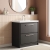 Hudson Reed Lille Floor Standing 2-Drawer Vanity Unit with 3TH Contemporary Basin 800mm Wide - Graphite Grey Woodgrain | Thumbnail Image