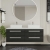 Hudson Reed Quartet Wall Hung 4-Drawer Double Vanity Unit with Grey Worktop 1440mm Wide - Charcoal Black Woodgrain