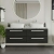 Hudson Reed Quartet Wall Hung 4-Drawer Double Vanity Unit with Carrera Marble Worktop 1400mm Wide - Charcoal Black Woodgrain | Thumbnail Image