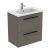 Ideal Standard I.Life S Compact Wall Hung 2-Drawer Vanity Unit with Basin and Matt Black Handle 600mm Wide - Matt Quartz Grey