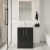 Nuie Arno Compact Floor Standing 2-Door Vanity Unit with Ceramic Basin 600mm Wide - Charcoal Black Woodgrain