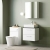 Nuie Arno Wall Hung 2-Drawer Vanity Unit with Sparkling Black Worktop 600mm Wide - Gloss White