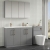 Nuie Arno Floor Standing 4-Door Vanity Unit with Double Polymarble Basin 1200mm Wide - Satin Grey