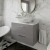 Nuie Arno Wall Hung 2-Drawer Vanity Unit with Carrera Marble Worktop 800mm Wide - Satin Grey | Thumbnail Image