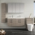 Nuie Arno Wall Hung 4-Door Vanity Unit with Double Polymarble Basin 1200mm Wide - Solace Oak Woodgrain