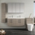 Nuie Arno Wall Hung 4-Door Vanity Unit with Double Ceramic Basin 1200mm Wide - Solace Oak Woodgrain