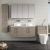 Nuie Arno Wall Hung 4-Door Vanity Unit with Carrera Marble Worktop 1200mm Wide - Solace oak | Thumbnail Image