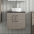 Nuie Arno Wall Hung 2-Door Vanity Unit with Sparkling Black Worktop 600mm Wide - Solace Oak Woodgrain