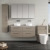 Nuie Arno Wall Hung 4-Drawer Vanity Unit with Bellato Grey Worktop 1200mm Wide - Solace Oak | Thumbnail Image