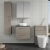 Nuie Arno Wall Hung 2-Drawer Vanity Unit with Sparkling Black Worktop 600mm Wide - Solace Oak Woodgrain